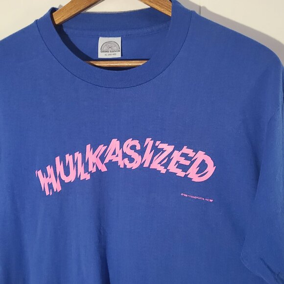 Vintage 1986 Titan Sports WWF Hulk Hogan "Hulkasized" Blue XL Single Stitch Tee - Picture 2 of 7